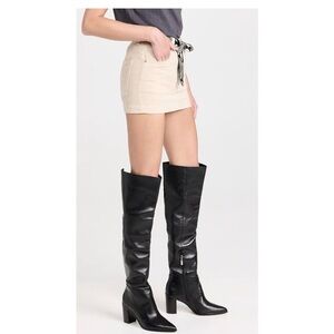 SCHUTZ Mikki Up Pointed Toe Knee High Block Heel Leather Boot Zip Black Size 7B